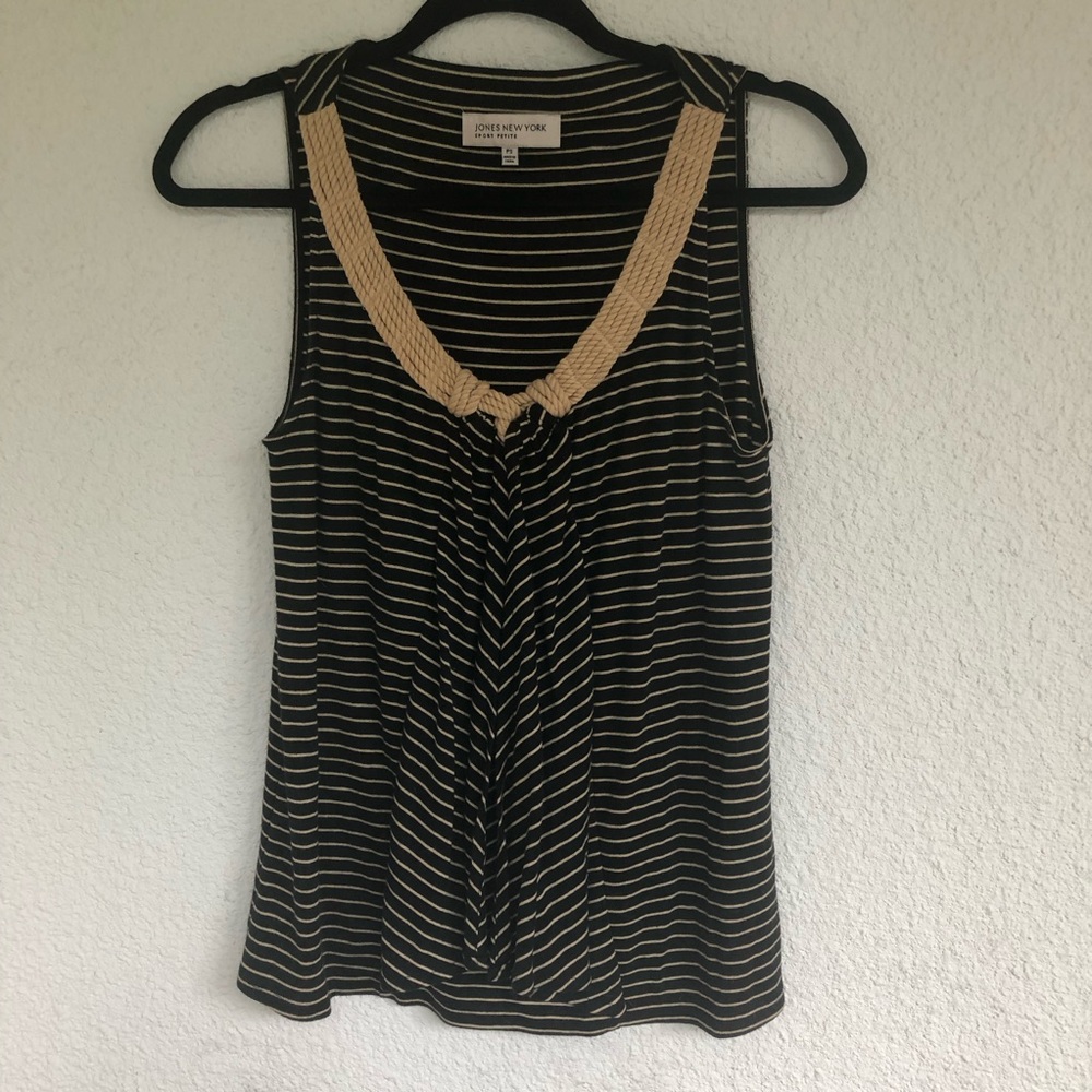 Jones NY sleeveless black and tan striped top